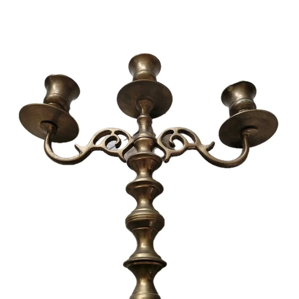 Ornate Vintage Brass Triple‎ Candle Holder | French Country Victorian Decor